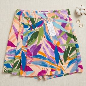 NWT SAGE the Label Havana Lady Pink Multi Tropical Pleated Mini Skirt Sz M